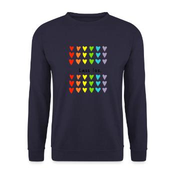 Lass los, Sprüche, Geschenk für Männer und Frauen - Unisex Pullover - Navy - Vorne - Alina (178cm) & Michal (187cm)