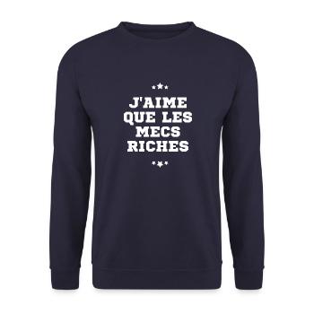 J'aime que les hommes riches - Sweat-shirt Unisexe - marine - Devant - Alina (178cm) & Michal (187cm)
