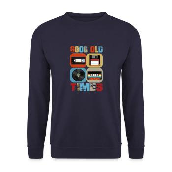 good old times - retro vhs, vinyl, floppy disc - Unisex Pullover - Navy - Vorne - Alina (178cm) & Michal (187cm)