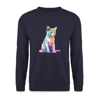 Miki, die bunte Katze - Unisex Pullover - Navy - Vorne - Alina (178cm) & Michal (187cm)