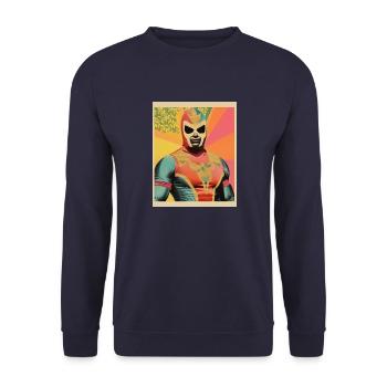 Mexikanisches Wrestling Kunst Vintage Papier Handwerk - Unisex Pullover - Navy - Vorne - Alina (178cm) & Michal (187cm)