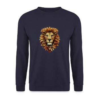 Majesté d’automne : Lion entouré de feuilles d’automne - Sweat-shirt Unisexe - marine - Devant - Alina (178cm) & Michal (187cm)