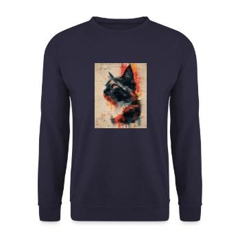 Merveilles à moustaches : Oeuvre de Collage de chat Vintage - Sweat-shirt Unisexe - marine - Devant - Alina (178cm) & Michal (187cm)