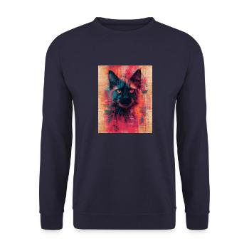 Feline Gaze: Intensive Vintage-Katzen-Collage - Unisex Pullover - Navy - Vorne - Alina (178cm) & Michal (187cm)