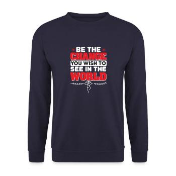Be the CHANGE - you wish to see in the WORLD - Unisex Pullover - Navy - Vorne - Alina (178cm) & Michal (187cm)