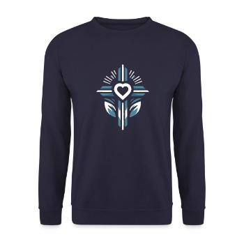 Cross with heart - Unisex Sweatshirt - navy - Front - Alina (178cm) & Michal (187cm)
