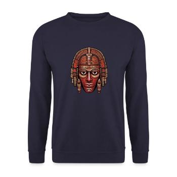 Kunstvoll farbenfrohe Inka Aztekenmaske - Unisex Pullover - Navy - Vorne - Alina (178cm) & Michal (187cm)