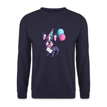 Französische Buldogge Hunde Geburtstag Comic - Unisex Pullover - Navy - Vorne - Alina (178cm) & Michal (187cm)