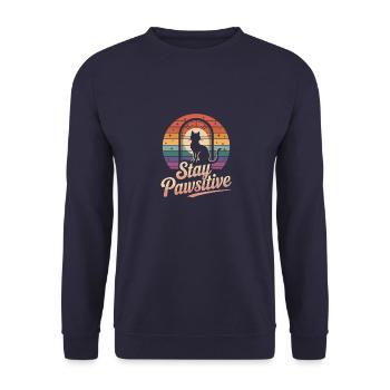 Stay Pawsitive: Katze & Retro-Vibes - Unisex Pullover - Navy - Vorne - Alina (178cm) & Michal (187cm)