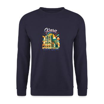 Urban Retro Dreams – NOTRE DAME - Paris - Unisex Pullover - Navy - Vorne - Alina (178cm) & Michal (187cm)