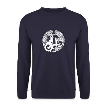 Berliner Roller weiß - Unisex Pullover - Navy - Vorne - Alina (178cm) & Michal (187cm)