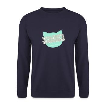 Wolkin's Whiskers- A cat logo - Unisex Sweatshirt - navy - Front - Alina (178cm) & Michal (187cm)