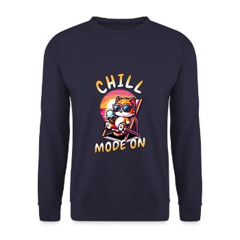 Chill Mode On - Coole Katze am Strand - Unisex Pullover - Navy - Vorne - Alina (178cm) & Michal (187cm)