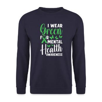 In May, we wear Green Mental Health - Unisex Sweatshirt - navy - Front - Alina (178cm) & Michal (187cm)