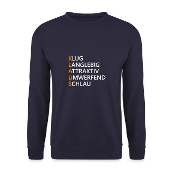 Klaus Name Geschenk - Unisex Pullover - Navy - Vorne - Alina (178cm) & Michal (187cm)
