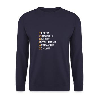 Tobias Name Geschenk - Unisex Pullover - Navy - Vorne - Alina (178cm) & Michal (187cm)