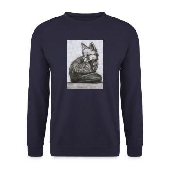 Fuchs im Wald – detailreiche Aquarell Illustration - Unisex Pullover - Navy - Vorne - Alina (178cm) & Michal (187cm)