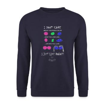 Mir Egal ich mag lieber Roboter - Unisex Pullover - Navy - Vorne - Alina (178cm) & Michal (187cm)
