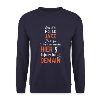 En vrai moi le jazz hier aujourd hui demain - Sweat-shirt Unisexe - marine - Devant - Alina (178cm) & Michal (187cm)
