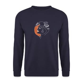 Drawing Line Woman Face - Unisex Sweatshirt - navy - Front - Alina (178cm) & Michal (187cm)
