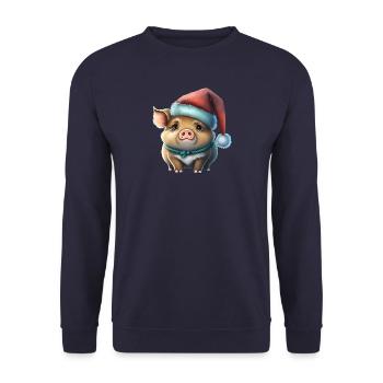 Weihnachtsschwein, niedliches Tier, Mütze - Unisex Pullover - Navy - Vorne - Alina (178cm) & Michal (187cm)
