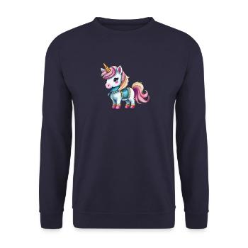 Einhorn Wandkunst, niedliches, buntes Einhorn - Unisex Pullover - Navy - Vorne - Alina (178cm) & Michal (187cm)