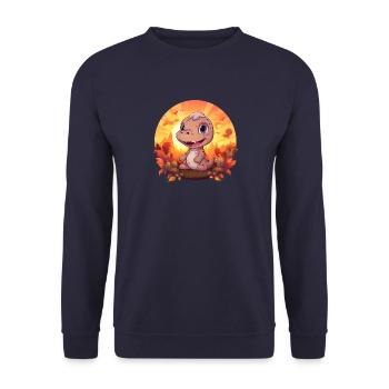 Autumn Dino Trex Dinosaur Foliage Autumn Sunset - Unisex Sweatshirt - navy - Front - Alina (178cm) & Michal (187cm)