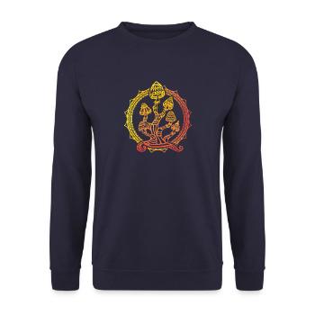 Yellow Orange Goa mushrooms - Unisex Sweatshirt - navy - Front - Alina (178cm) & Michal (187cm)