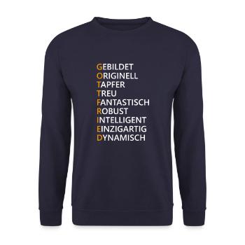 Gottfried Name Geschenk - Unisex Pullover - Navy - Vorne - Alina (178cm) & Michal (187cm)