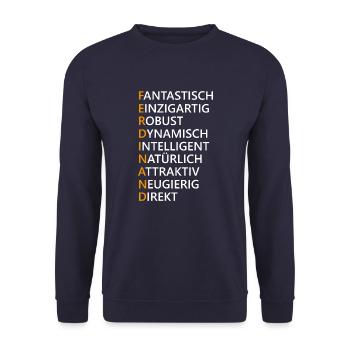 Ferdinand Name Geschenk - Unisex Pullover - Navy - Vorne - Alina (178cm) & Michal (187cm)