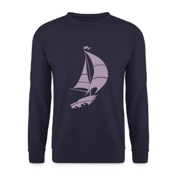 Minimalist Sailboat Lake Silhouette - Unisex Sweatshirt - navy - Front - Alina (178cm) & Michal (187cm)