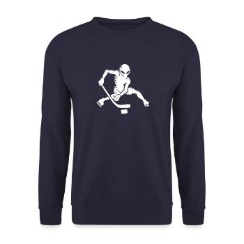 Alien Ice Hockey Player Minimalist Silhouette - Unisex Sweatshirt - navy - Front - Alina (178cm) & Michal (187cm)