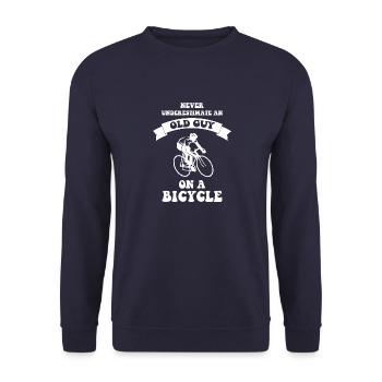 Never underestimate an old guy on a bicycle - Unisex Sweatshirt - navy - Front - Alina (178cm) & Michal (187cm)