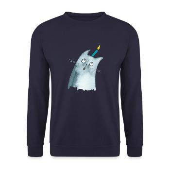 Chat d’anniversaire avec bougie - Joyeux anniversaire - Sweat-shirt Unisexe - marine - Devant - Alina (178cm) & Michal (187cm)