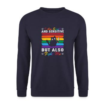 Ich bin klein und sensibel, kämpfe aber auch gegen mich - Katzen - Unisex Pullover - Navy - Vorne - Alina (178cm) & Michal (187cm)