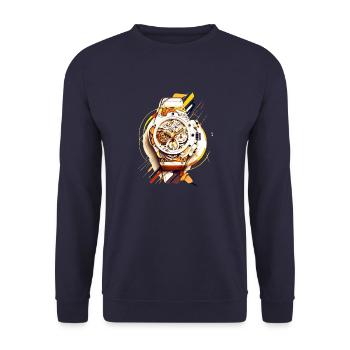 Ein Chronograph bietet ein ganz besonderes Uhrwerk - Unisex Pullover - Navy - Vorne - Alina (178cm) & Michal (187cm)
