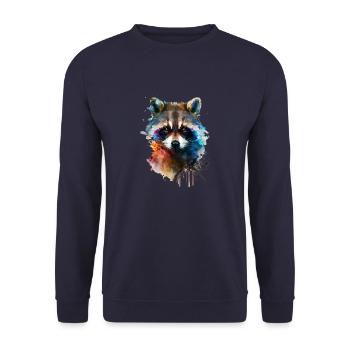 Waschbär Aquarell Coole Art-Motive Klimaschutz - Unisex Pullover - Navy - Vorne - Alina (178cm) & Michal (187cm)
