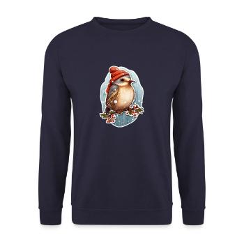 Vogel im Winter mit Mütze - Unisex Pullover - Navy - Vorne - Alina (178cm) & Michal (187cm)