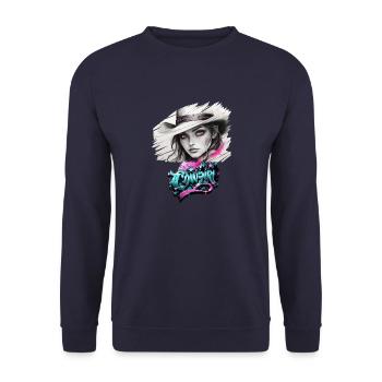 Cowboy , Pferdemädchen mit Cowboyhut - Unisex Pullover - Navy - Vorne - Alina (178cm) & Michal (187cm)