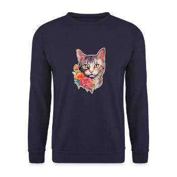 British Shorthair Cat Head with Flowers - Unisex Sweatshirt - navy - Front - Alina (178cm) & Michal (187cm)
