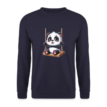 Panda on swing playground fun - Unisex Sweatshirt - navy - Front - Alina (178cm) & Michal (187cm)