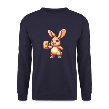 Hase Bier Pixel - Unisex Pullover - Navy - Vorne - Alina (178cm) & Michal (187cm)