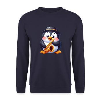 Mignon pingouin saxophone musicien dessin animé - Sweat-shirt Unisexe - marine - Devant - Alina (178cm) & Michal (187cm)