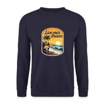 Surf Inspiration retro Vivez votre rêve - Sweat-shirt Unisexe - marine - Devant - Alina (178cm) & Michal (187cm)