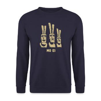 Osterinsel Moai - Osterhasen - Ostern - Geschenk - Unisex Pullover - Navy - Vorne - Alina (178cm) & Michal (187cm)