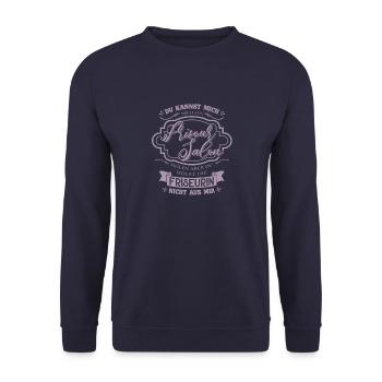 Du kannst die Friseurin nicht aus mir holen - Unisex Pullover - Navy - Vorne - Alina (178cm) & Michal (187cm)