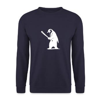 Penguin Baseball Player Silhouette - Unisex Sweatshirt - navy - Front - Alina (178cm) & Michal (187cm)
