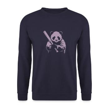 Minimalistische Panda Baseballspieler Silhouette - - Unisex Pullover - Navy - Vorne - Alina (178cm) & Michal (187cm)