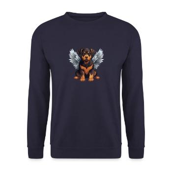 Rottweiler mignon au look d’ange de dessin animé avec des ailes - Sweat-shirt Unisexe - marine - Devant - Alina (178cm) & Michal (187cm)