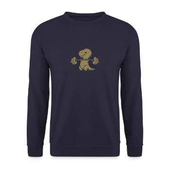 T-Rex with Dumbbell Workout - Unisex Sweatshirt - navy - Front - Alina (178cm) & Michal (187cm)